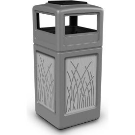Dci  Marketing 7330167K PolyTec™ Square Waste Container w/Ashtray Lid, Gray w/Reeds SS Panels, 42-Gallon image.