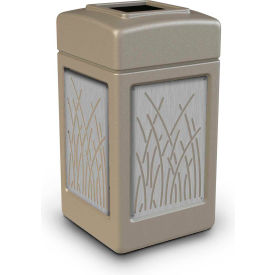 Dci  Marketing 734163K PolyTec™  Square Waste Container, Beige w/Reeds Stainless Steel Panels, 42-Gallon image.