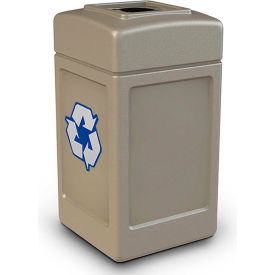 PolyTec Recycling Can w/Open Top, 42 Gallon, Beige