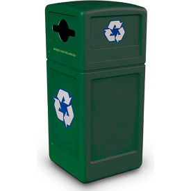 PolyTec Recycling Can w/Dome Lid, 42 Gallon, Forest Green