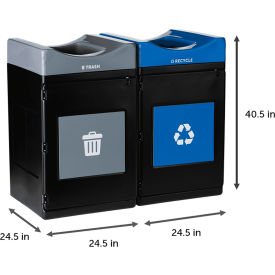 Commercial Zone® Avante 2-Stream Standard Open Top Recycling Can 55 Gal. Cap. Black/Gray/Blue 