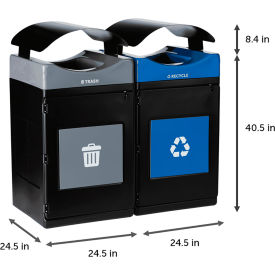 Commercial Zone® Avante 2-Stream Standard Canopy Top Recycling Can 55 Gal Cap Black/Gray/Blue 