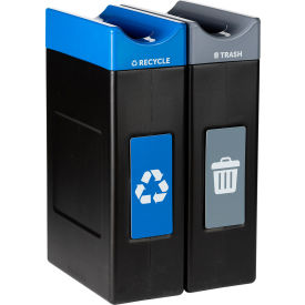 Commercial Zone® Avante 2-Stream Narrow Open Top Recycling Can 30 Gal. Cap. Black/Gray/Blue 