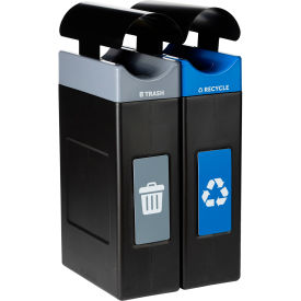 Commercial Zone® Avante 2-Stream Narrow Canopy Top Recycling Can 30 Gal. Cap. Black/Gray/Blue 