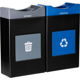 Commercial Zone® Avante 2-Stream Shallow Open Top Recycling Can 30 Gal. Cap. Black/Gray/Blue 