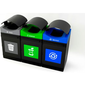 Commercial Zone® Avante 3-Stream Standard Canopy Top Recycling Can 55 Gal Cap Gray/Blue/Green 