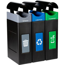 Commercial Zone® Avante 3-Stream Std/Narrow Canopy Recycling Can 55/30 Gal CapGray/Blue/Green 