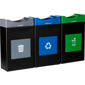 Commercial Zone® Avante 3-Stream Shallow Open Top Recycling Can 30 Gal. Cap. Gray/Blue/Green 
