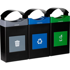 Commercial Zone® Avante 3-Stream Shallow Canopy Top Recycling Can 30 Gal. Cap Gray/Blue/Green 