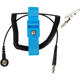 Desco Industries Inc 4563 Desco Omega Elastic Wrist Strap with 4 MM Snap, Blue, 6 Coil Cord image.