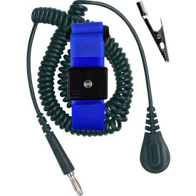 Desco Industries Inc 9078 Desco Adjustable Coil Cord W/ Hook & Loop Wrist Strap, 6 Cord, Black image.