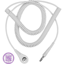 Desco Industries Inc 9229 Desco Jewel® Coil Cord w/ 4 MM Snap Socket, White, 10, Clean Pack, Clean Pack image.
