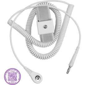 Desco Industries Inc 9235 Desco Jewel® Adjustable Wrist Strap w/ 4 MM Snap, Elastic, White, 10 Cord, Clean Pack image.