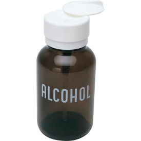 Desco Industries Inc 35608 Menda 35608 Amber Glass Liquid Dispenser with Lasting-Touch Pump, Imprinted "Alcohol", 8 oz. image.