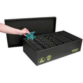 Desco Industries Inc 37206 Protektive Pak 37206 ESD In-Plant Handle Container Fixed Dividers & Lid Cell Size 5-7/8x5-3/8x2-3/4 image.