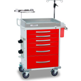 Cardinal Scale Mfg/Detecto Scale Co RC333369RED-L Detecto® Loaded Rescue Series Emergency Room Medical Cart, White Frame with 6 Red Drawers image.