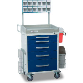 Detecto Loaded Rescue Series Anesthesiology Medical Cart, White Frame with 5 Blue Drawers