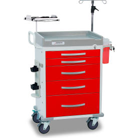 Cardinal Scale Mfg/Detecto Scale Co RC33669RED-L Detecto® Loaded Rescue Series Emergency Room Medical Cart, White Frame with 5 Red Drawers image.