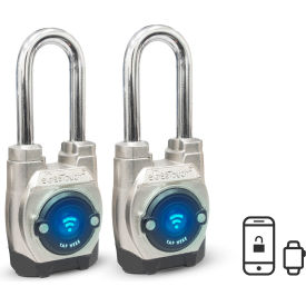 eGeeTouch® 5th Generation Smart Padlock Long Shackle Satin Silver Pack of 2