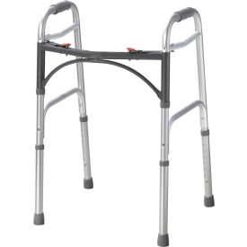 Drive Medical 10200-1 Drive Medical Deluxe Two Button Folding Walker, 15-1/2"L x 22"W, 32" - 39"H, Silver image.