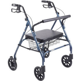 Drive Medical 10215BL-1 Heavy Duty Bariatric Rollator Walker with Large Padded Seat, Blue image.