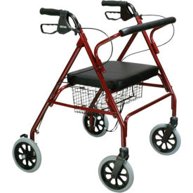 Drive Medical 10215RD-1 Heavy Duty Bariatric Rollator Walker with Large Padded Seat, Red image.
