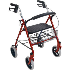 Drive Medical 10257RD-1 Drive Medical 10257RD-1 4-Wheel Walker Rollator with Fold Up Removable Back Support, Red image.