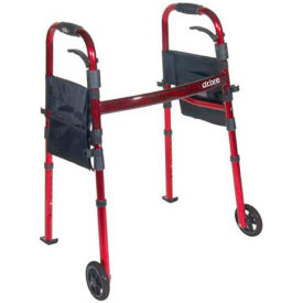 Drive Medical RTL10263KDR Deluxe Portable Folding Travel Walker with 5" Wheels and Fold Up Legs image.