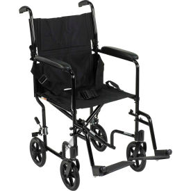 Drive Medical ATC19-BK Lightweight Aluminum Transport Wheelchair, Black Frame, 19" Seat Width image.