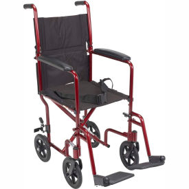 Drive Medical ATC19-RD Lightweight Aluminum Transport Wheelchair, Red Frame, 19" Seat Width image.