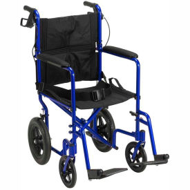 Drive Medical EXP19LTBL Lightweight Expedition Aluminum Transport Chair with Seat Belt, Blue Frame image.