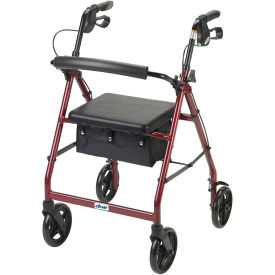 Drive Medical R728RD Aluminum Rollator with 7.5" Casters, Red image.