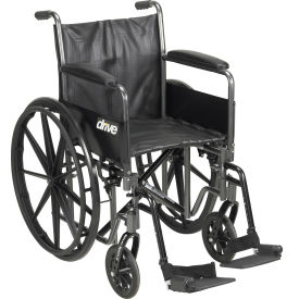 Drive Medical SSP220DFA-SF Silver Sport 2 Wheelchair, Detachable Full Arms, Swing Away Footrests, 20" Seat image.
