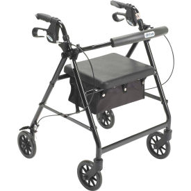 Drive Medical R726BK Aluminum Rollator with 6" Casters, Fold Up and Removable Back Support, Padded Seat, Black image.