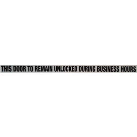Don-Jo Mfg., Inc. DD 1 Door Decal - This Door to Remain Unlocked During Business Hours, 1-1/2" x 24", Black On Clear image.