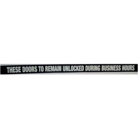 Don-Jo Mfg., Inc. DD 4 Door Decal - These Doors to Remain Unlocked During Business Hours, 1-1/2" x 24", White On Black image.