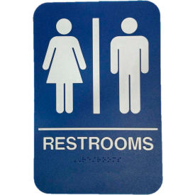 Don-Jo Mfg., Inc. HS 9070 03 Don Jo HS 9070 03 - Restrooms ADA Sign, 6" x 9", Blue With Raised White Lettering image.