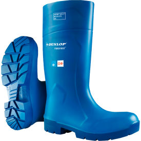 Dunlop Industrial & Protective Footwear  516310400 Dunlop FoodPro Purofort Multi Grip Safety Boots, Cleated Outsole, Steel Toe, Size 4, 13-3/4"H, Blue image.