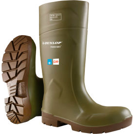 Dunlop Industrial & Protective Footwear  518310300 Dunlop FoodPro Purofort Multi Grip Safety Boots, Cleated Outsole, Steel Toe, Size 3, 13-3/4"H, Green image.