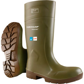 Dunlop Industrial & Protective Footwear  518310900 Dunlop FoodPro Purofort Multi Grip Safety Boots, Cleated Outsole, Steel Toe, Size 9, 14-1/2"H, Green image.