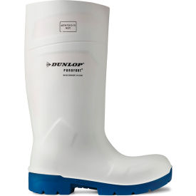Dunlop Industrial & Protective Footwear  611310300 Dunlop FoodPro Purofort Multi Grip Safety Boots, Lug Outsole, Steel Toe, Size 3, 13-3/4"H, White image.