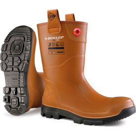 Dunlop Industrial & Protective Footwear  LJ2HR4237 Dunlop RigPro Purofort Safety Mid-Calf Boots, Cleated Outsole, Steel Toe, Size 5, 10"H, Light Brown image.