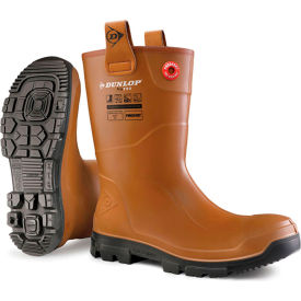 Dunlop Industrial & Protective Footwear  LJ2HR4247 Dunlop RigPro Purofort Safety Mid-Calf Boots, Cleated Outsole, Steel Toe, Size 13, 10"H, Light Brown image.