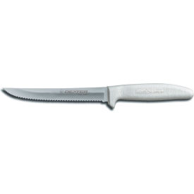 Dexter Russell Inc 13303 Dexter Russell 13303 - Scalloped Utility Knife, High Carbon Steel, Stamped, White Handle, 6"L image.