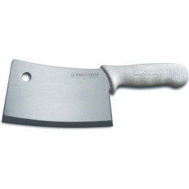 Dexter Russell Inc 8253 Dexter Russell 08253 - Cleaver Stainless High Carbon Steel, Stamped, White Handle, 7"L image.