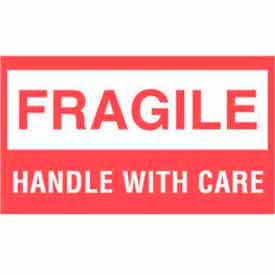 Decker Tape Products DL1070 Paper Labels w/ "Fragile Handle w/ Care" Print, 5"L x 3"W, White & Red, Roll of 500 image.