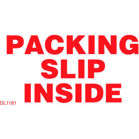 Decker Tape Products DL1181 Paper Labels w/ "Packing Slip Inside" Print, 4"L x 2"W, White & Red, Roll of 500 image.