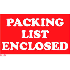 Decker Tape Products DL1184 Paper Labels w/ "Packing List Enclosed" Print, 5"L x 3"W, Red & White, Roll of 500 image.