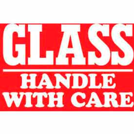 Decker Tape Products DL1228 Paper Labels w/ "Glass Handle w/ Care" Print, 4"L x 3"W, White & Red, Roll of 500 image.
