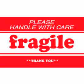 Decker Tape Products DL1270 Paper Labels w/ "Fragile Please Handle w/ Care Thank You" Print, 5"L x 3"W, Red/White, Roll of 500 image.